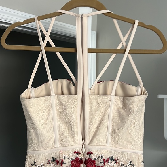bebe Floral Embroidered Midi Dress - Red and Cream - Picture 7 of 12